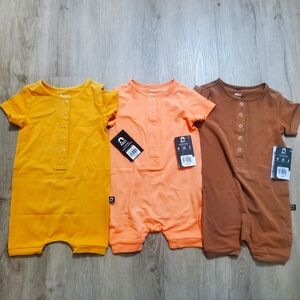 Essentials Rolled Sleeve Short Henley Rag Romper Bundle